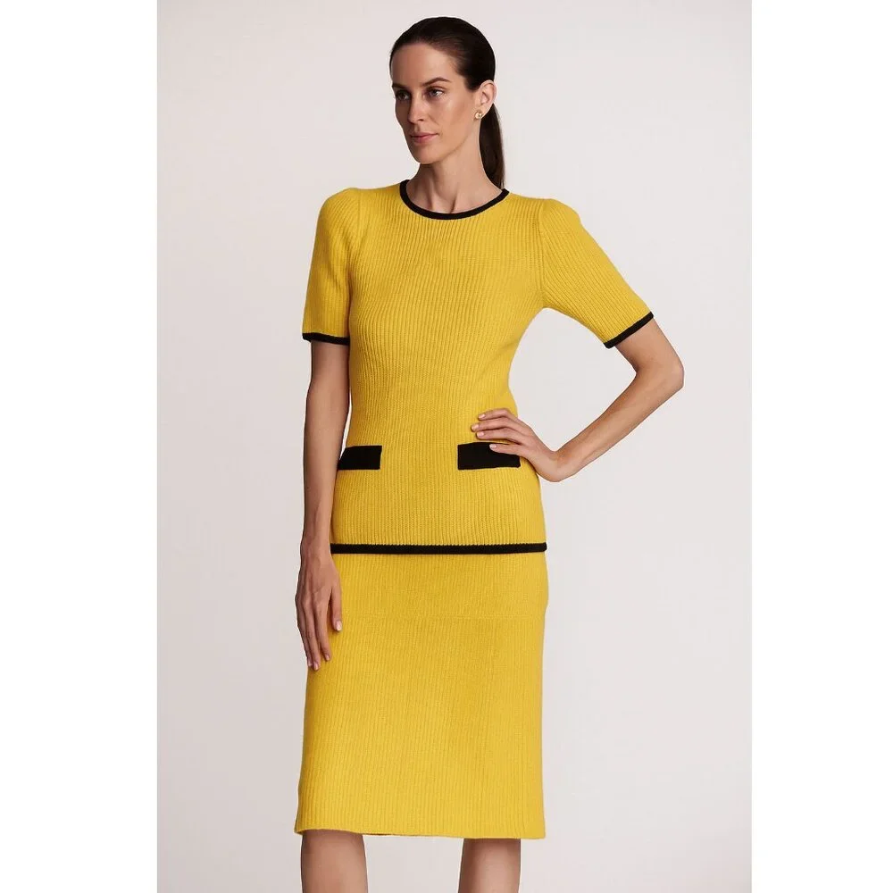 Vintage 60s Ami Yellow Black Knit Skirt Set